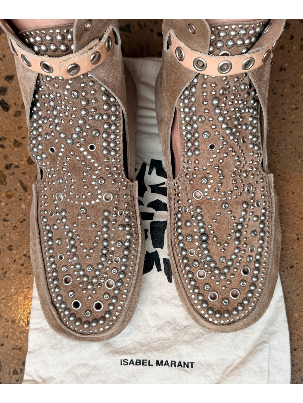Isabel Marant Morley Taupe Suede Studded Moccasin Ankle Boots Rare - Size 39